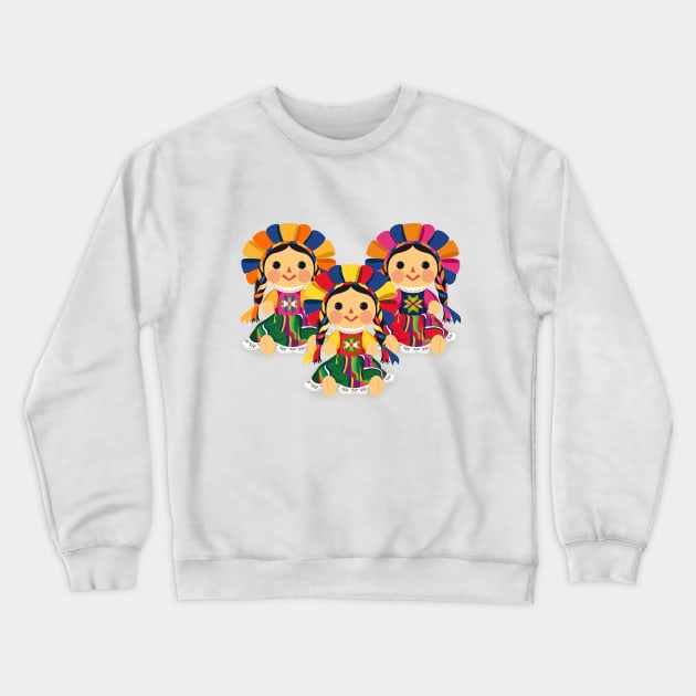 Mexican María Dolls. Mexican Otomi Dolls. Traditional Mexican Rag Dolls Crewneck Sweatshirt by Akbaly